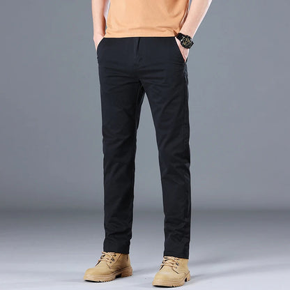 Men's High Quality Pure Cotton Classic Solid Color Casual Pants Business Stretch Slim Straight Brand Trousers Male Autumn New
