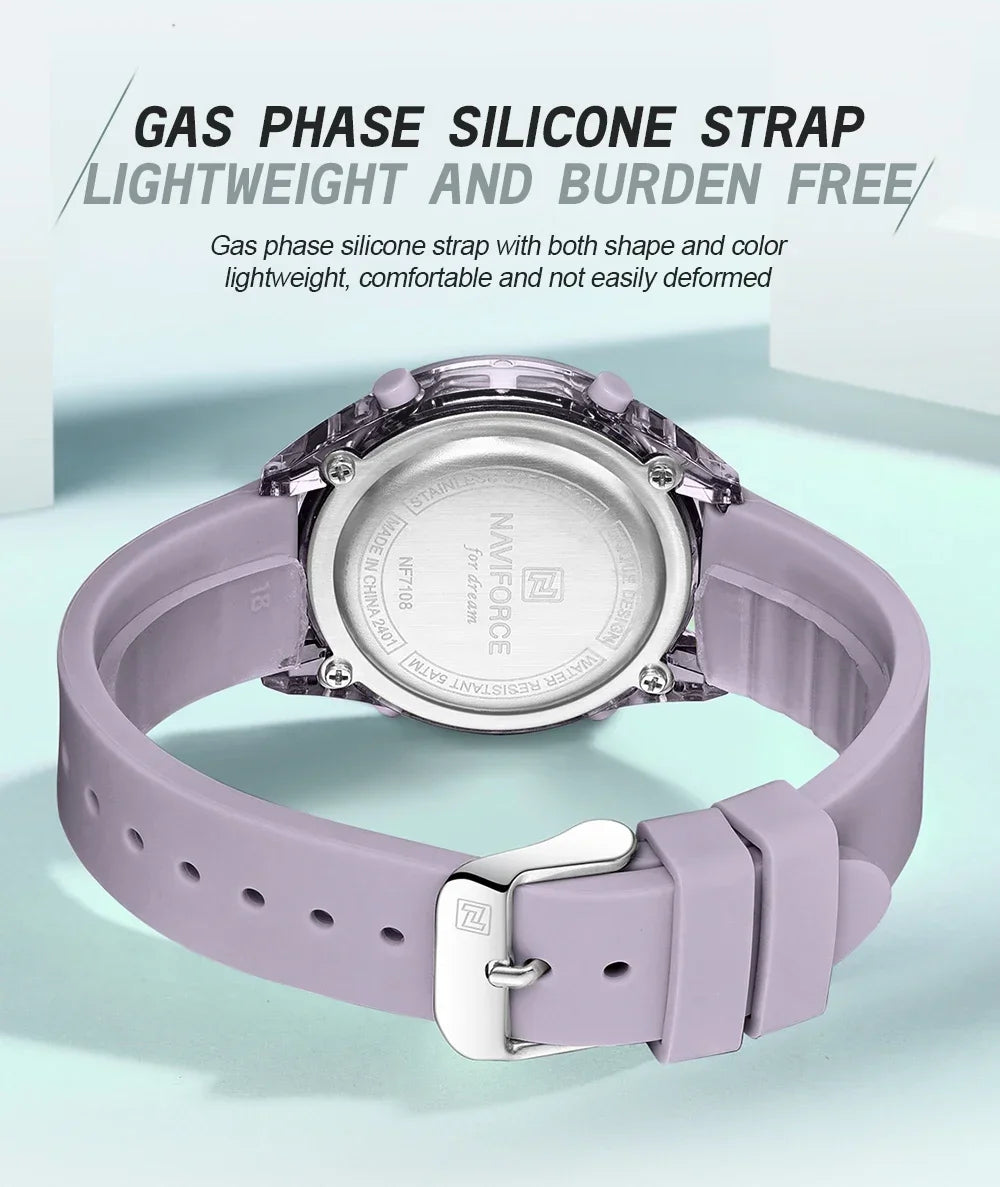 NAVIFORCE NF7108 Casual Wild Ladies Watch 50m Waterproof LCD Digital Display Electronic Silicone Strap Female Clock
