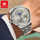OLEVS 3638 Mens Watch Original Quartz Watch Stainless Steel Waterproof Luminous Large Dial Day Date Watches Luxury Men Box Reloj