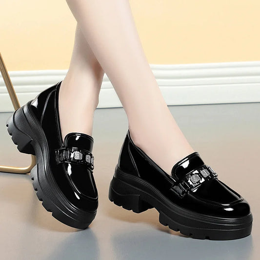 Mocasines de charol estilo británico de 5,5 cm con suela gruesa para mujer, zapatos de plataforma con tacón de bloque bajo para oficina, primavera 2024