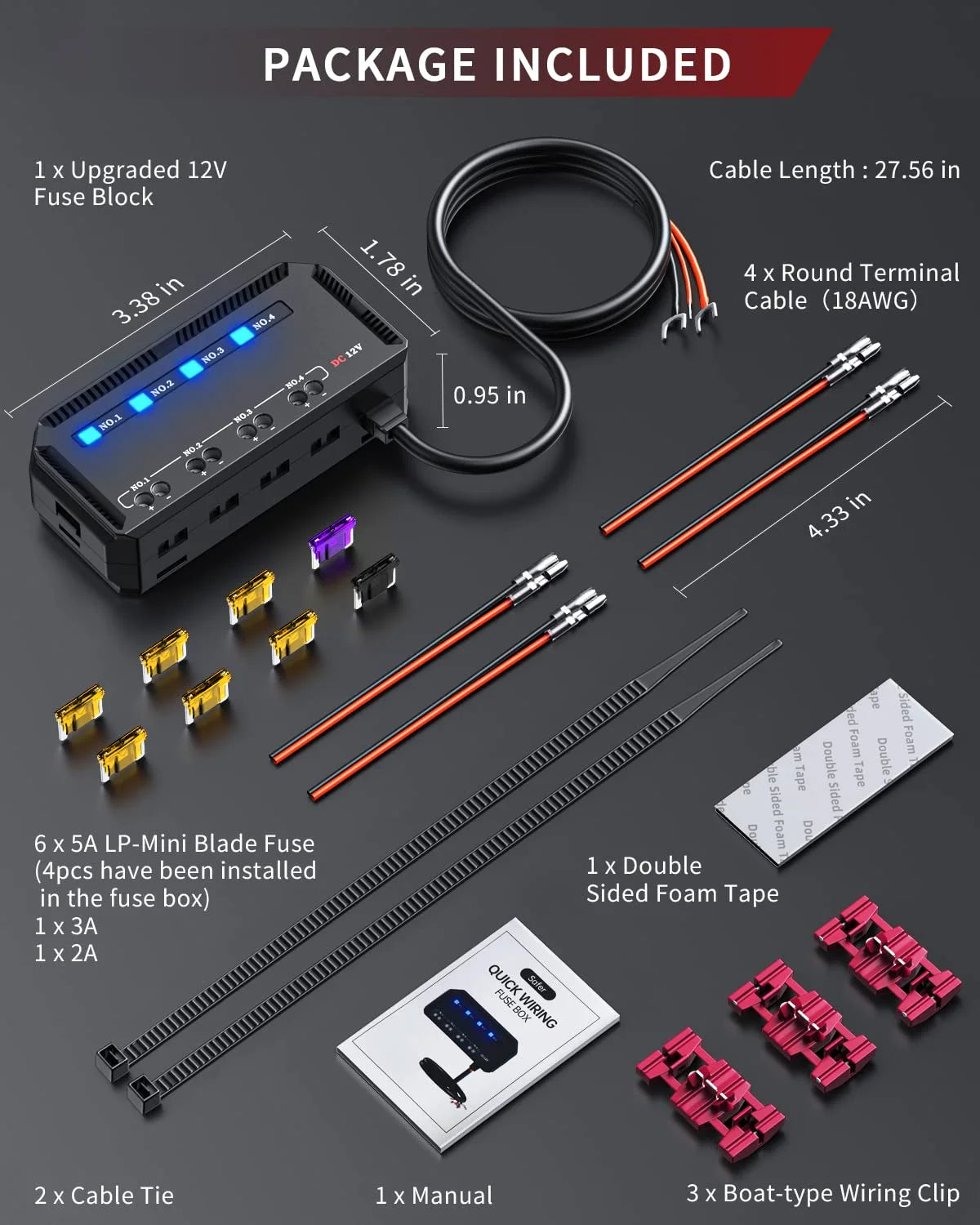 Extractme 12V Fuse Box Universal 20A Automotive Moto Block Fuse LED Indicator Light Heat-resistant Fuse Hold for Car Motorcycle