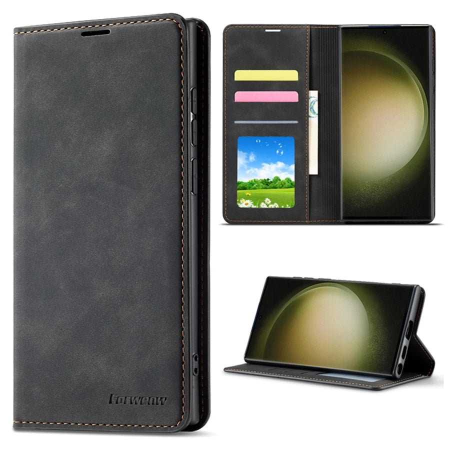 Wallet Magnetic Flip Card Slot Leather Case For Samsung Galaxy S24 Ultra S23 Plus S22 S21 S20FE A05s A14 A15 A34 A35 A53 A54 A55