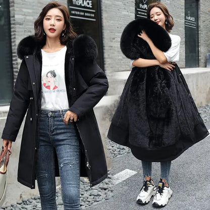 Abrigo largo de lana acolchado para mujer, abrigo de invierno con cuello de piel, ropa de abrigo para la nieve, abrigo grueso y cálido, prendas de vestir para mujer, talla 6XL, novedad de 2023 