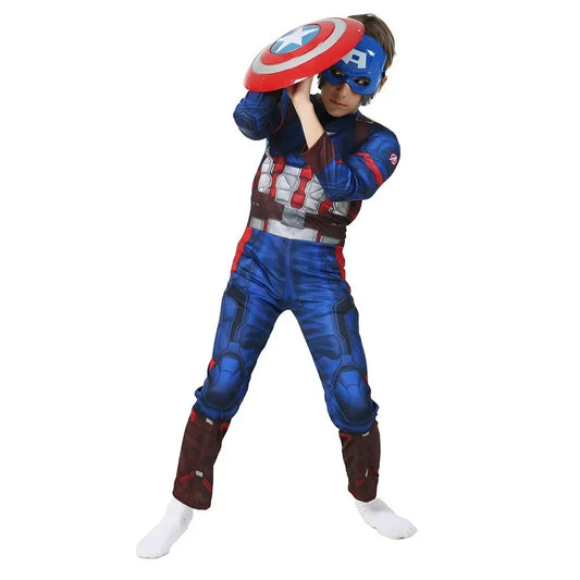 Superhero Captain America Muscle Costume Captain America Muscle Cosplay Jumpsuit Shield Christmas Carnival Party Costume for Kids