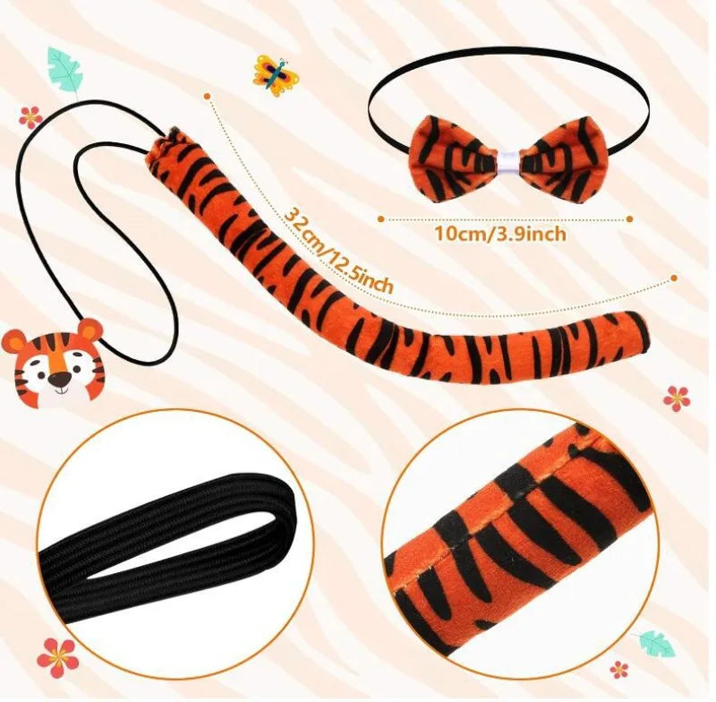 Animal Cat Tiger Cosplay Costume for Boys Girls Headband Clothes Shoes Tail Tutu Skirt Gloves Set for Kids School Performance