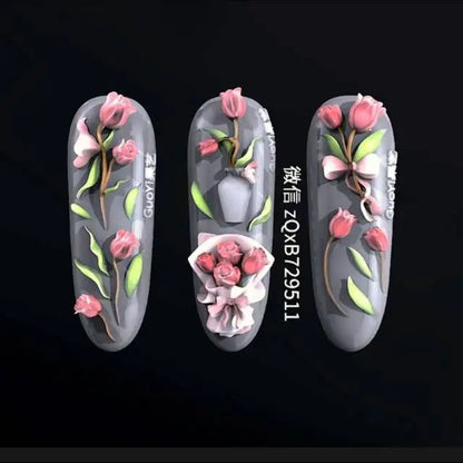 1pc Bowknot Candles Jellyfish Shell Rose Leaf  3D Acrylic Mold Nail Art Decoration Nails DIY Design Silicone  Nails Mold