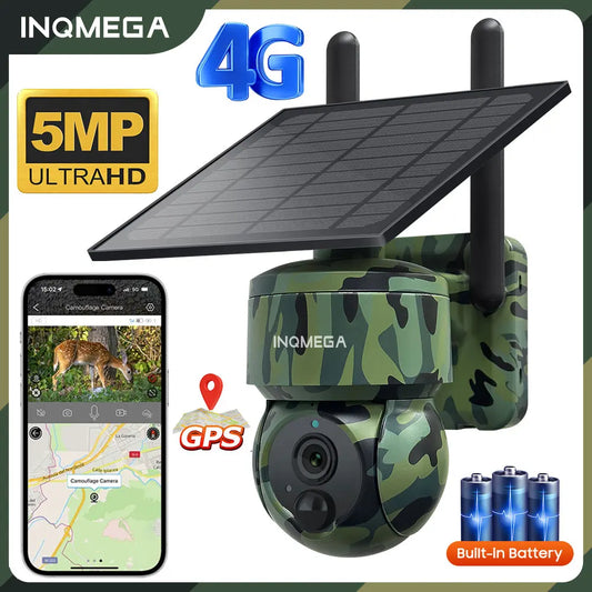 INQMEGA 5MP 3G / 4G SIM Solar Powered Camera with GPS Built in Battery Surveillance Camera and See by Mobile Froest Animal Human