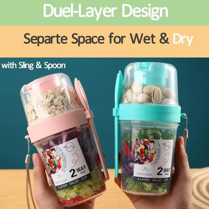 ¡Lleve tazas de desayuno, tazas de ensalada, cereales de yogur, bocadillos de avena, recipientes para parfait y soportes para aderezos para ensaladas con tenedores!