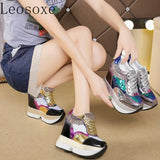 Fashion White Sneakers Women's High Platform Casual Shoes Height Increasing Leather Shoes 10 CM Thick Sole Trainers Tennis Sports
