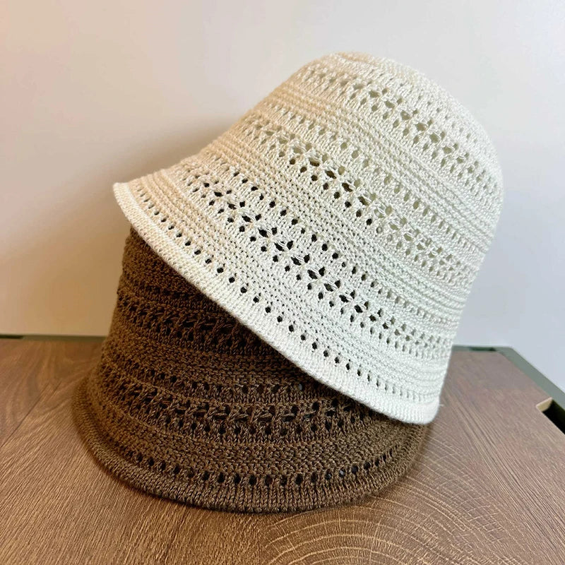 Summer Bucket Hat Fisherman Hat Women Hollow Out Sun Hat Outdoor Casual Versatile Panama Hats Crochet Foldable Caps Beach Cap