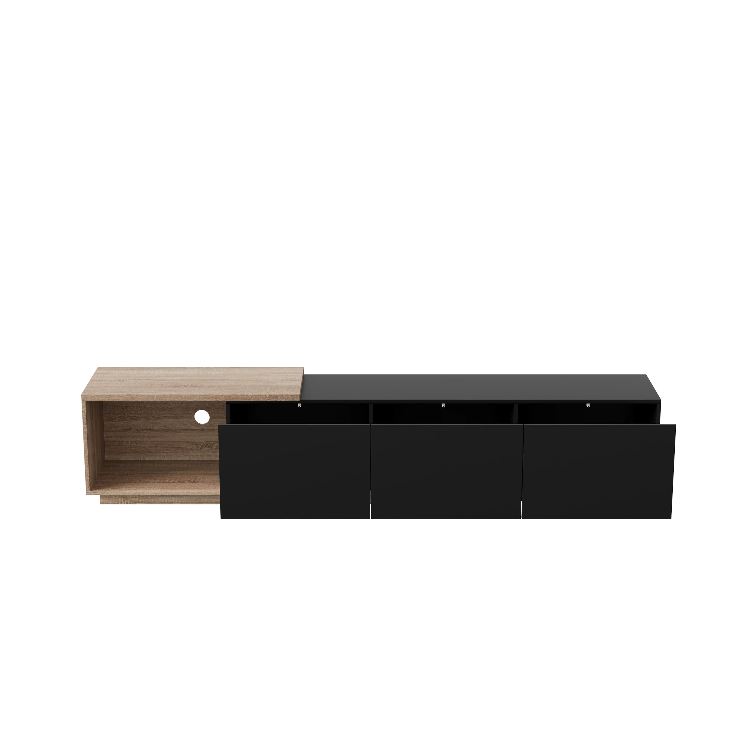 Comanlai 240cm Modern TV Cabinet with LED Lights  Living Room TV Cabinet with 3 Drawers and Open Storageextendable TV Stands