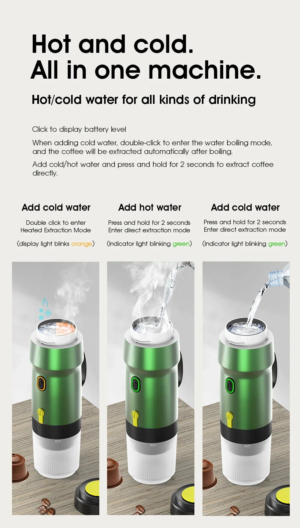 Electric Portable Coffee Machine Portable Italian Espresso Machine for Car & Home 3-in-1 Capsule Powder Travel Coffee Maker