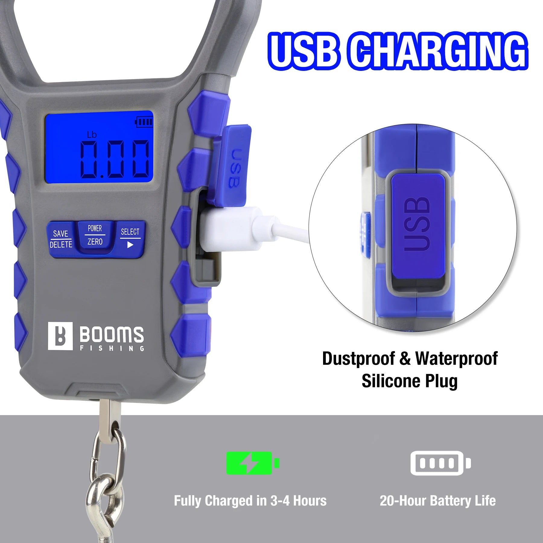 Booms Fishing 65LB/30KG LCD Rechargeable Digital Fishing Scale Portable Luggage Scale and 24cm Fish Lip Gripper Fishing Tool Set