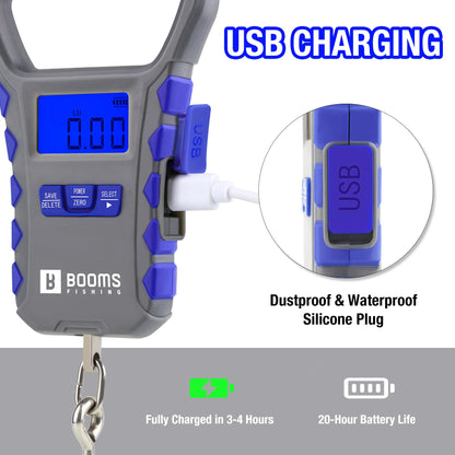Booms Fishing 65LB/30KG LCD Rechargeable Digital Fishing Scale Portable Luggage Scale and 24cm Fish Lip Gripper Fishing Tool Set