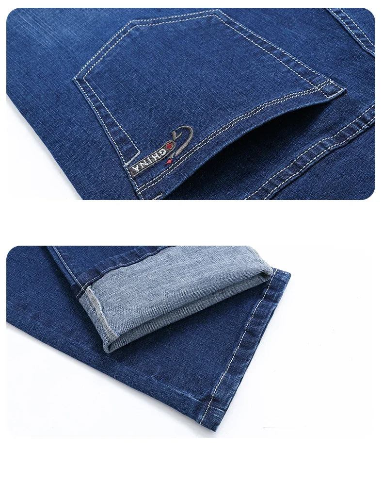 2025 Spring Autumn Men's Straight Jeans Denim Pants Classic Style Business Stretch Casual Trousers Large Size 40 42 44 46