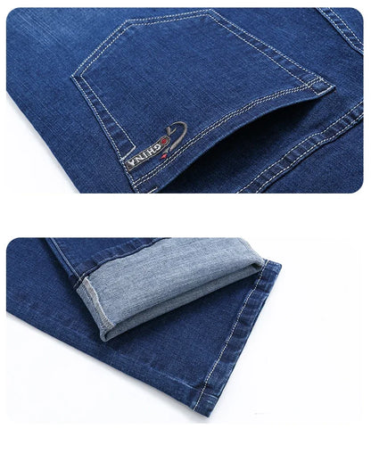 2025 Spring Autumn Men's Straight Jeans Denim Pants Classic Style Business Stretch Casual Trousers Large Size 40 42 44 46