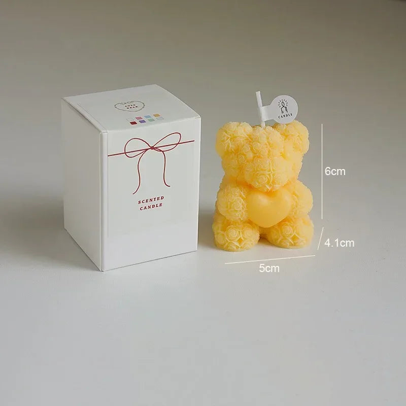 Cute Rose Bear Candle Romantic Cute Soy Wax Aromatherapy Small Scented Relaxing Birthday Wedding Party Gift Home Decor