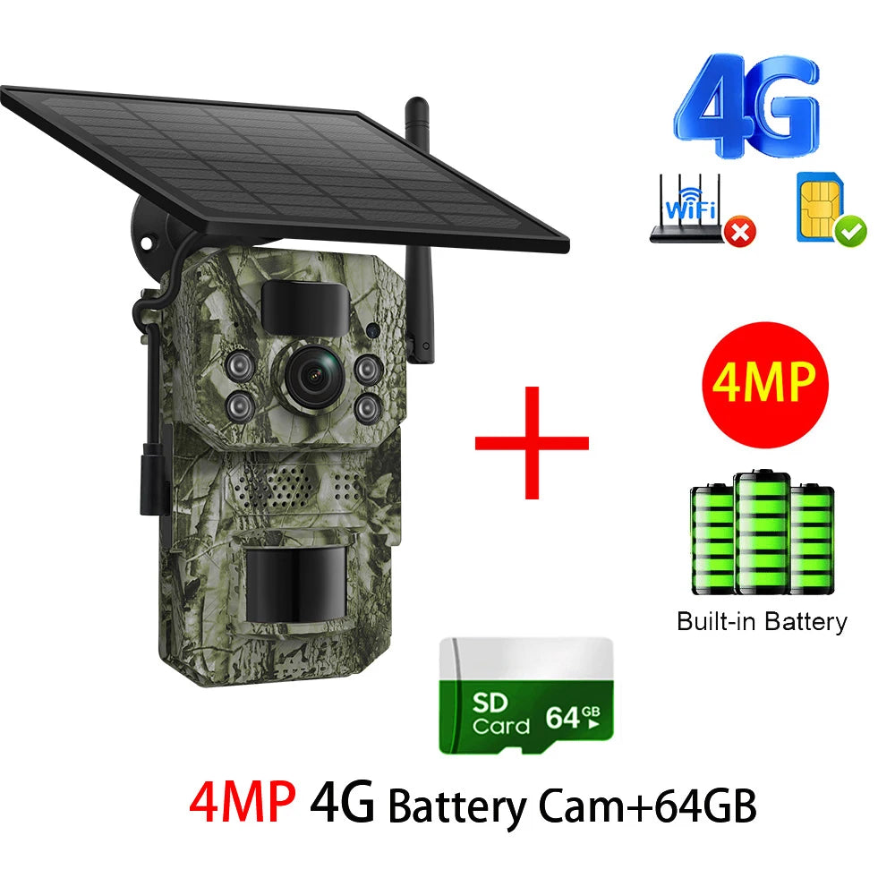 INQMEGA4G 2K 5MP PIR Motion Activated  Trigger Time Night Vision IP66 Hunting Trail Wildlife Battery Solar Camera Forest