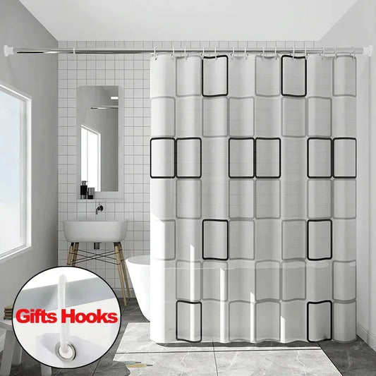 Bathroom Shower Curtains with Hooks Waterproof and Mildew Proof Durable Bathroom Screens PE EVA Self-cropping Fabric Shower Curtains