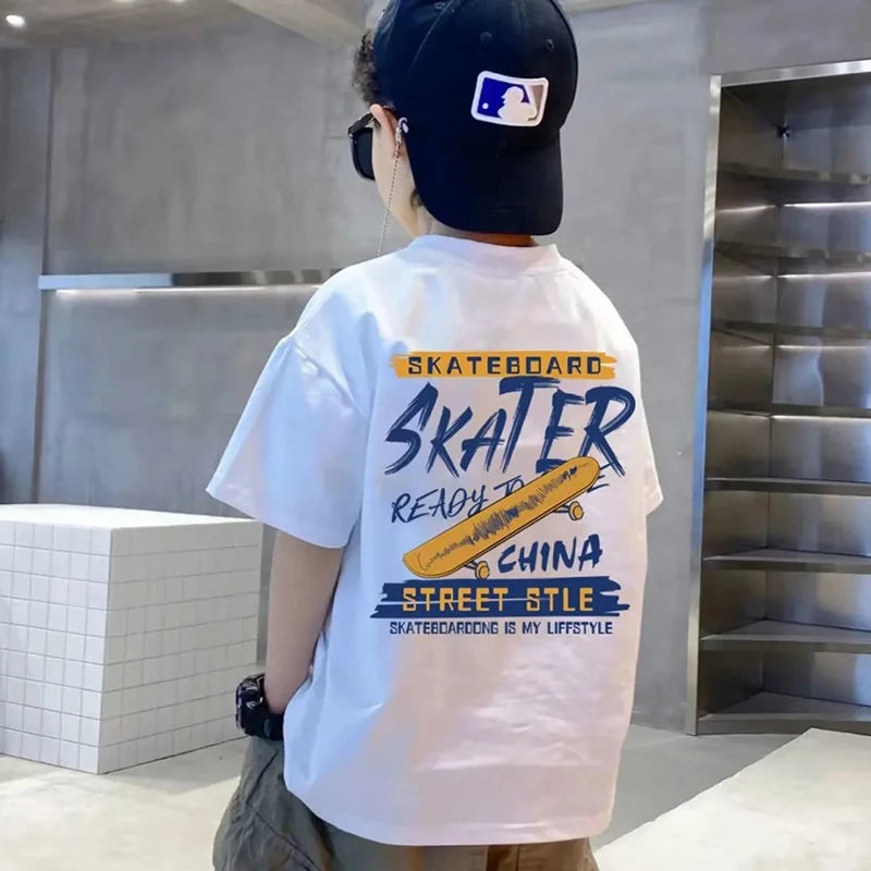 Nueva ropa de verano para niños, ropa de calle, camiseta con letras estampadas, camisetas de manga corta, ropa para niños y niñas, camisetas 100% de algodón para niños