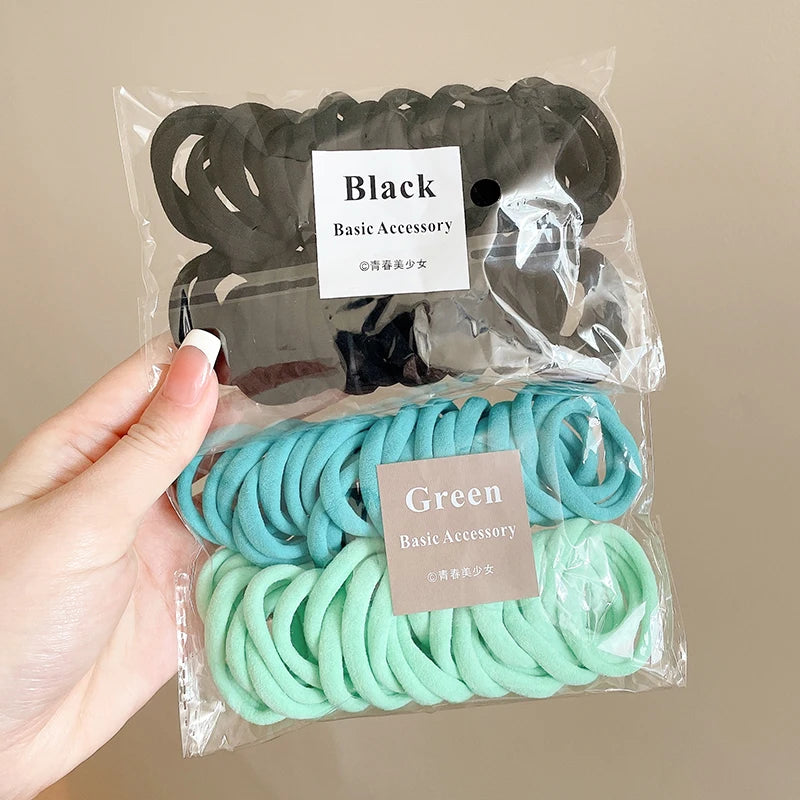 50PCS Colorful Ealstic Hair Rope Ponytail Hold Scrunchie Rubber Band For Women Basic Nylon Hair Bands Elastic Seamless Girls