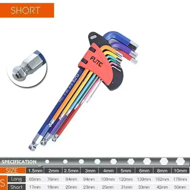 FUTE Allen Key Set L Wrench Kit for Allen Screw 9PCS Long Arm Hex Key Set 1.5mm To 10mm Hex Spanner Hand Tools Bicycle Repair