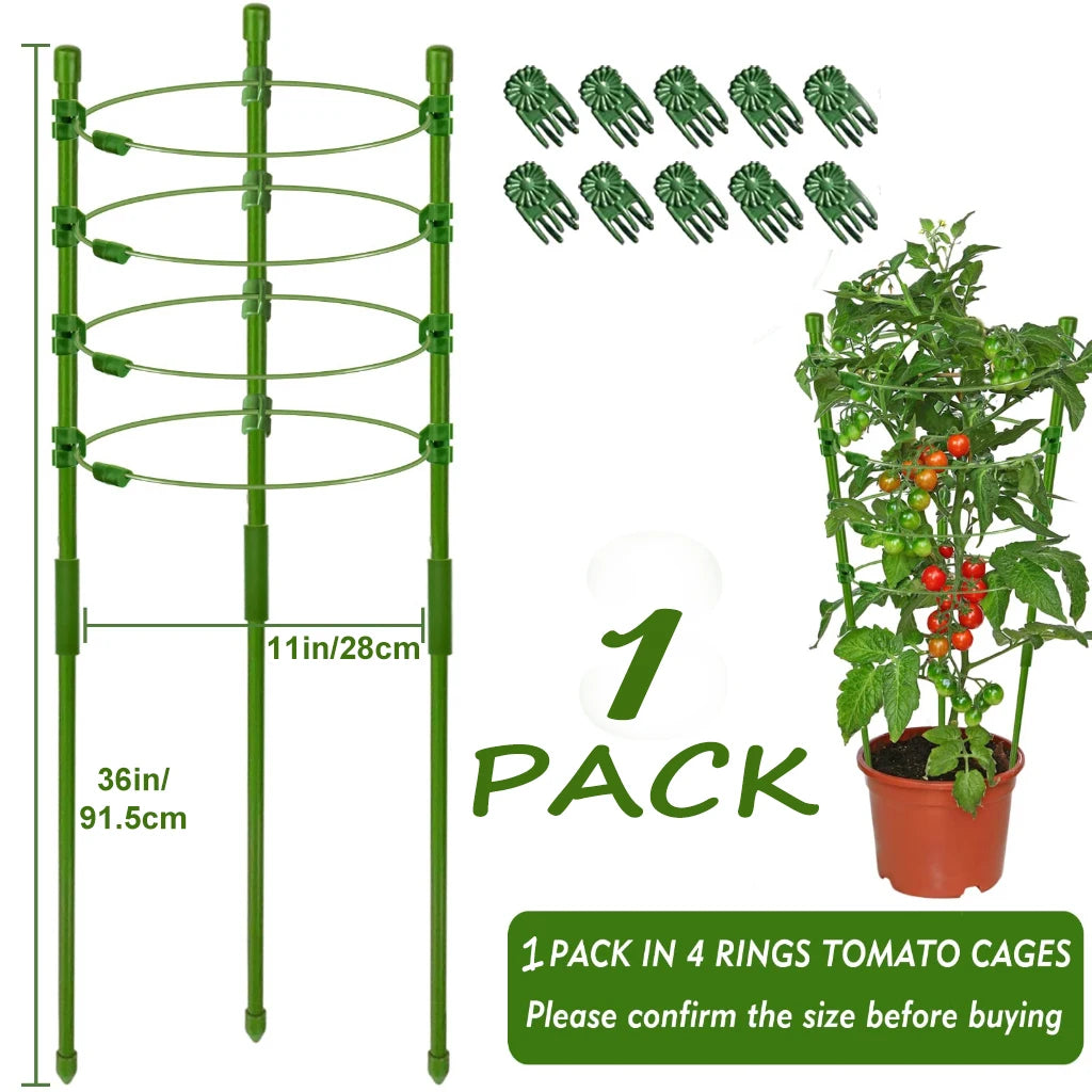 Jaula ajustable para tomates de 90 cm y 36 pulgadas, soporte para plantas, enrejado para pepinos y plantas trepadoras, 4 anillos ajustables y clip para plantas.