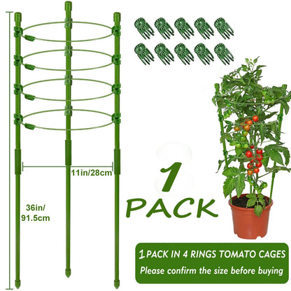 Jaula ajustable para tomates de 90 cm y 36 pulgadas, soporte para plantas, enrejado para pepinos y plantas trepadoras, 4 anillos ajustables y clip para plantas.