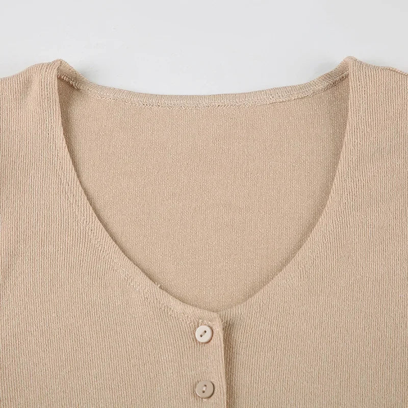 Tornova Knitted Mini Dress Female V Neck Buttons Elegant Short Sleeve Dress High Elasticity Casual Women's Dress 2026 Summer New