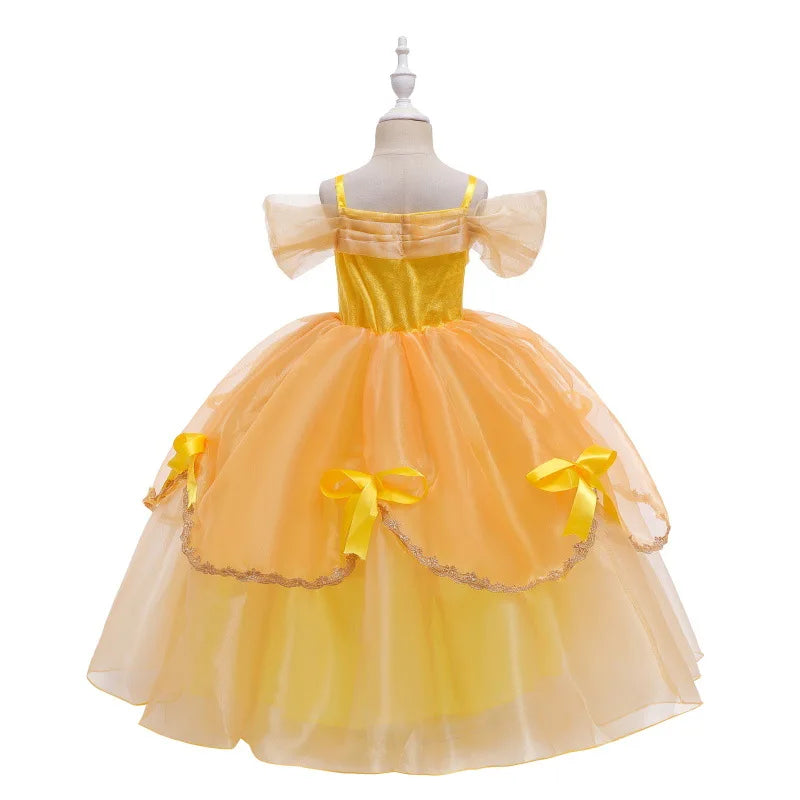 2025 Cosplay Belle Princess Dress Girls Dresses For Beauty and beast Party Clothing Magic stick crown Costume 3-12Y