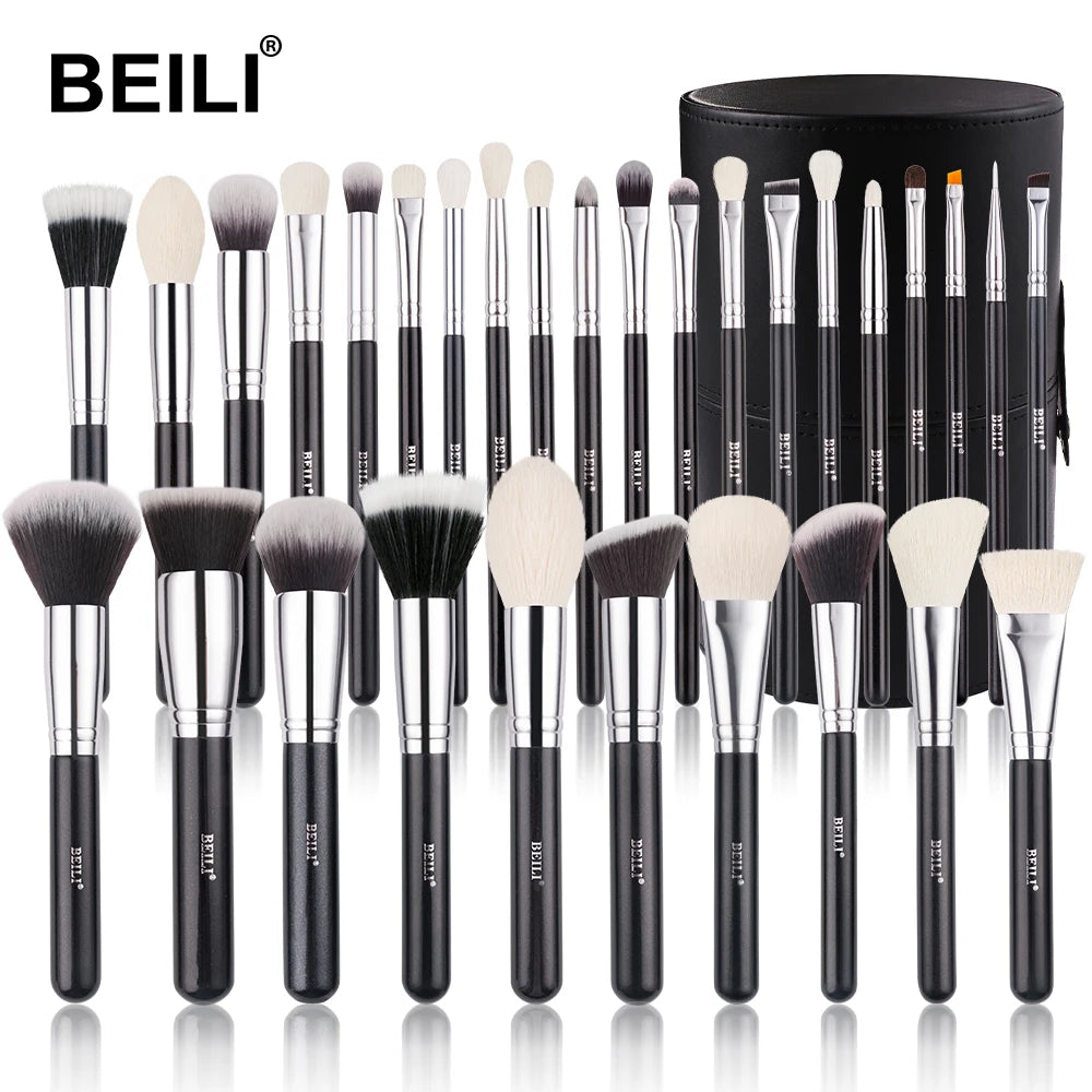 BEILI-Juego de brochas de maquillaje negras, brochas profesionales de pelo de fibra de cabra Natural, base en polvo, contorno, sombra de ojos, brochas de maquillaje