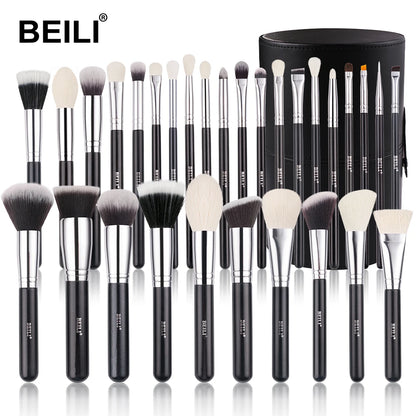 BEILI-Juego de brochas de maquillaje negras, brochas profesionales de pelo de fibra de cabra Natural, base en polvo, contorno, sombra de ojos, brochas de maquillaje