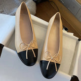 Women's Ballet Flat Shoes 2026 Spring New Round Toe French Elegance High-quality Leather Shoes Bow Comfortable Casual Shoes