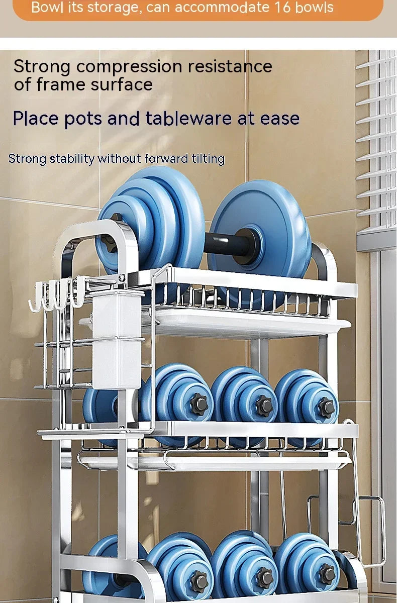 High Quality Kitchen Utensil Storage Rack Household Countertop Storage Rack 3-Layer Cupboard Multifunctional Utensil Drain Rack