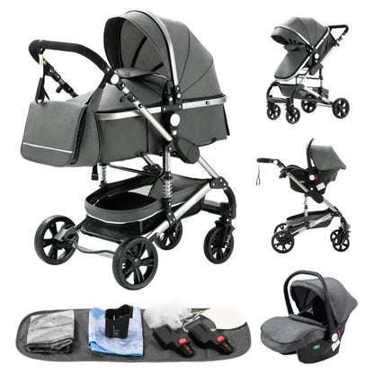 Poussette luxueuse 3 en 1 pour nouveau-né, modèle de voyage et pliable, Cadre Aluminium, Landau, Capote Rabattable