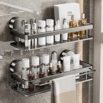 Suction Cup Bathroom Shelf No Drill Wall Mounted Shampoo Bottle Shower Rack Toilet Storage Rack Aluminum Bathroom Kitchen