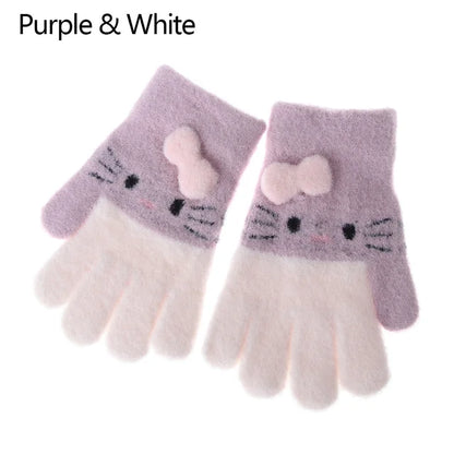 1 par de guantes de punto de conejo para niños de 3 a 10 años, manoplas cálidas de lana suave. 