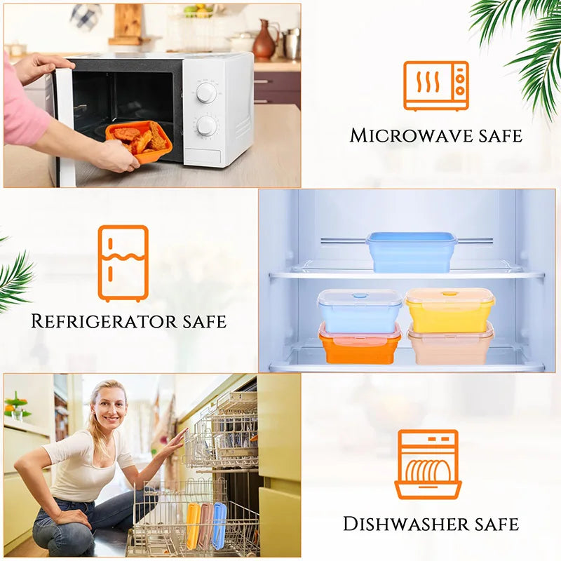 Collapsible Food Storage Containers Silicone Lunch Box with Lid Food Bowls Kitchen Stackable Lunch Box for Pantry Freezer Safe