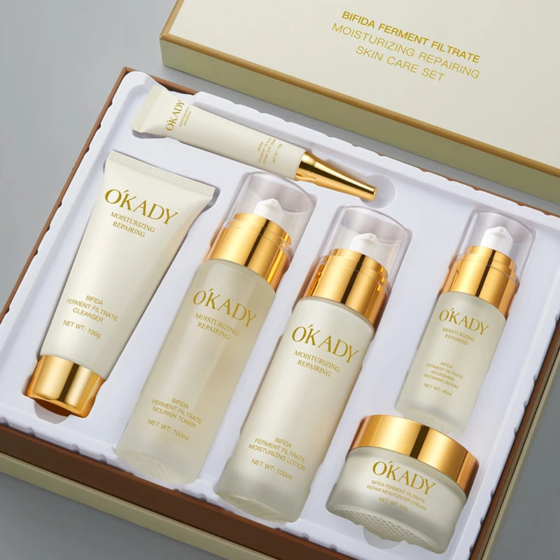 OKADY Vendas Quentes Baixo Desconto Bifida Fermento Lysate Hidratante Anti-Envelhecimento Loção Toner Creme Conjunto de Cuidados com a Pele Orgânica