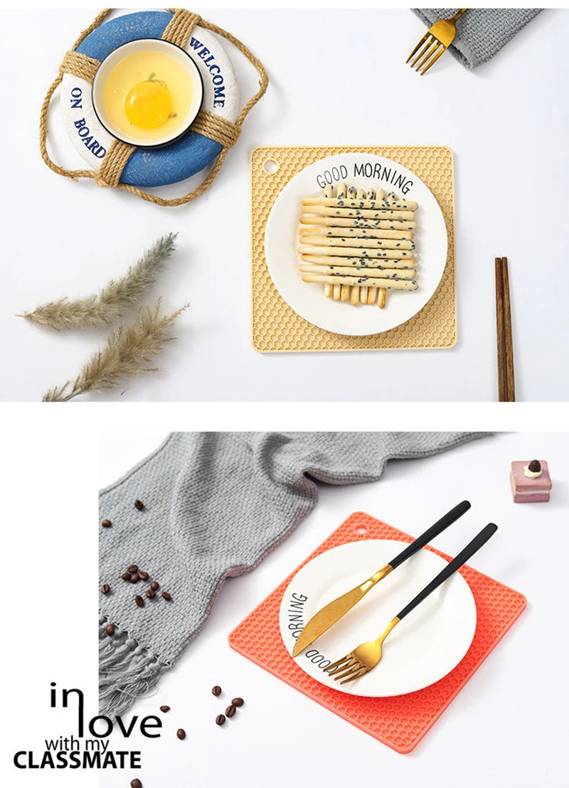 18cm Square Silicone Mat Heat Resistant Potholder Dining Table Placemat Non-slip Pot Holder Cup Coaster Kitchen Accessories