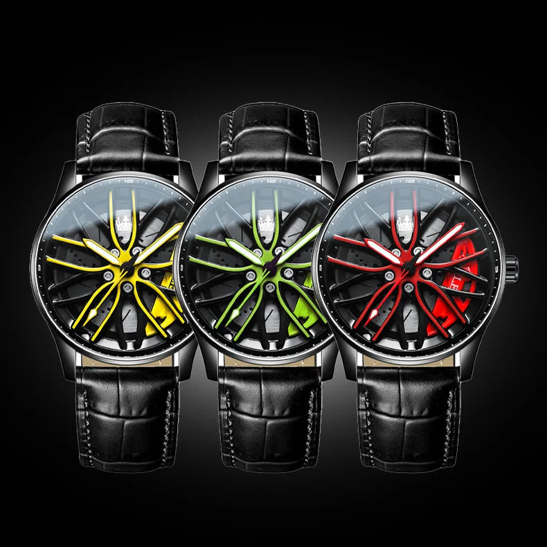 Reloj de lujo OLEVS Wheel para hombre, resistente al agua, con llanta giratoria deportiva, de cuarzo, de alta calidad y a la moda, el más vendido.