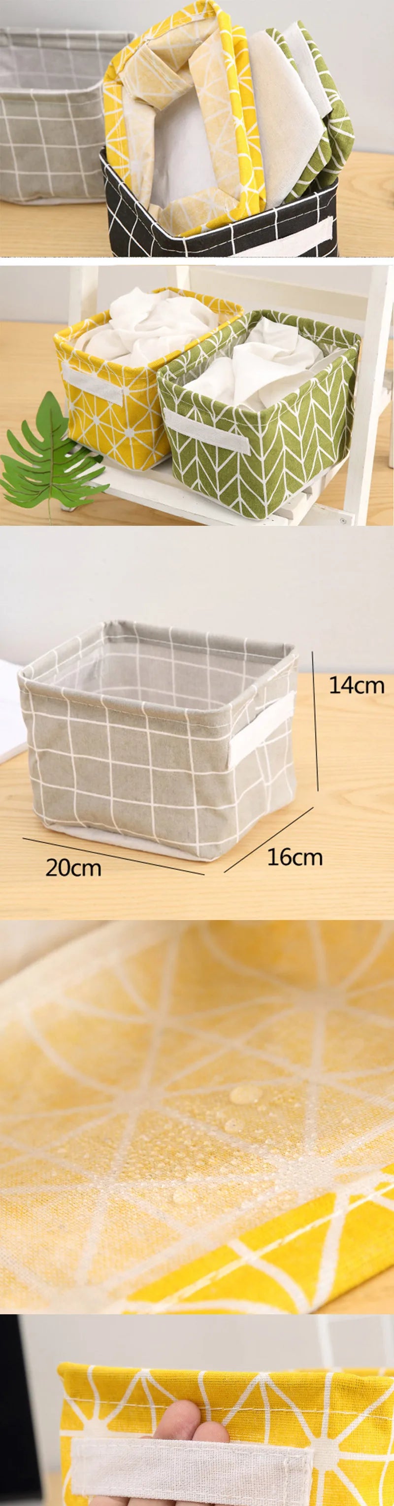 Small Foldable Canvas Storage Basket With Handle Cotton And Linen Desktop Storage Box Small Fresh Waterproof Storage Basket 1PC