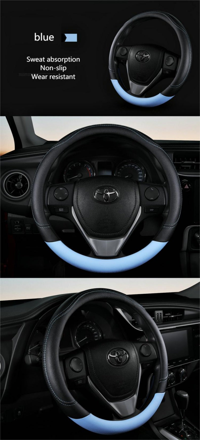 PU Leather Contrast Colour Car Steering Wheel Cover  Sweat Absorbent, Wear Resistant and Non-slip, Universal in All Seasons
