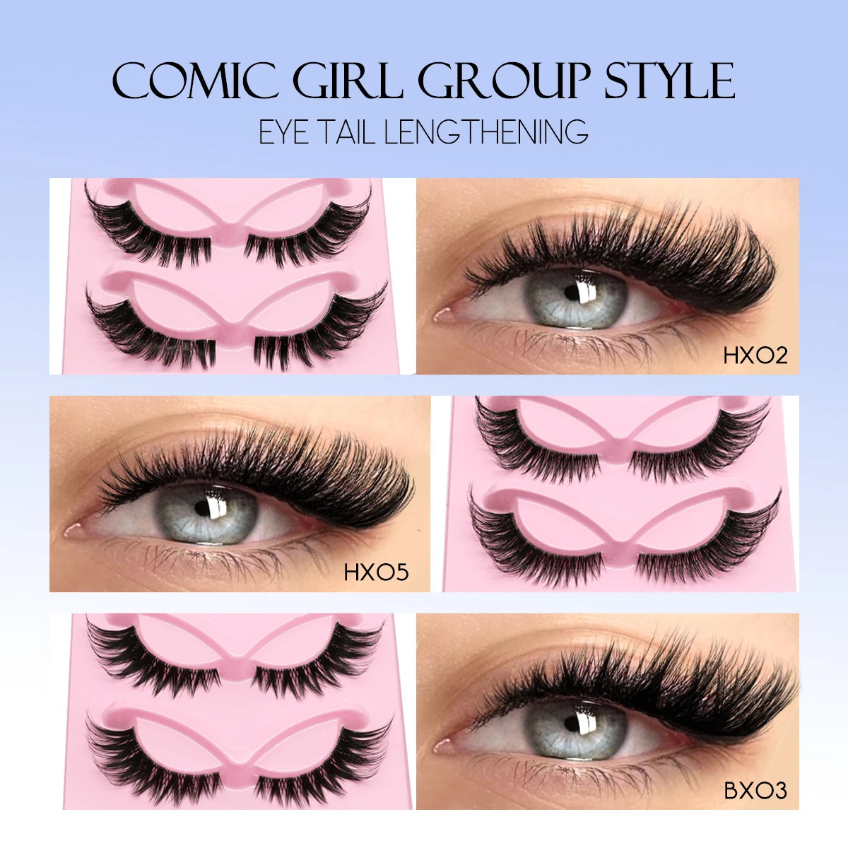 GROINNEYA Cat Eye Lashes 5 Pairs Natural Fake Eyelashes Clear Band Lashes Natural long Winged End Eye Elongated Eyelashes Makeup