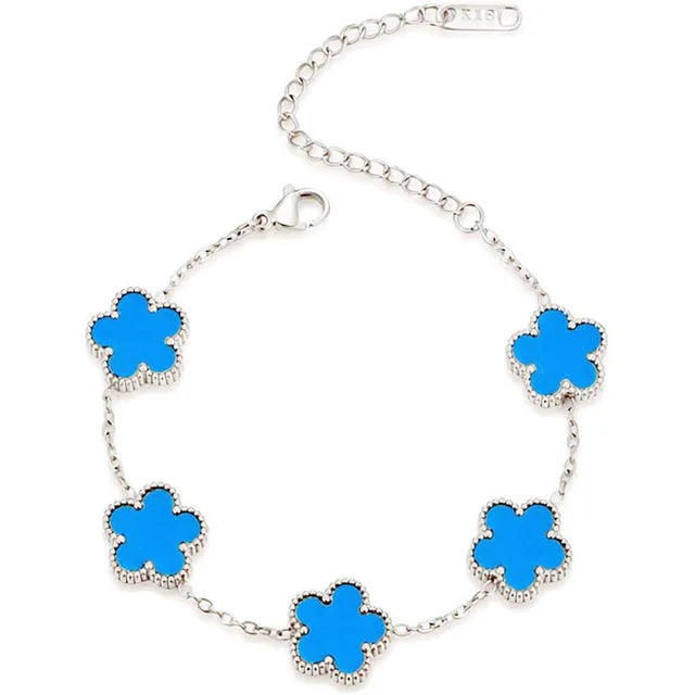 Stainless Steel Clover Bracelet for Women 14k Gold Silver Five Leaf Flower Delicate Lucky Link Bracelets Jewelry for Girls 