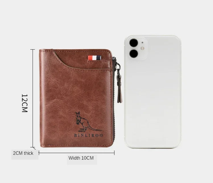 Genuine Leather Men's Wallet Luxury Short RFID Card Holder for Men Zipper Coin Purse Portable Male Wallets Billfold