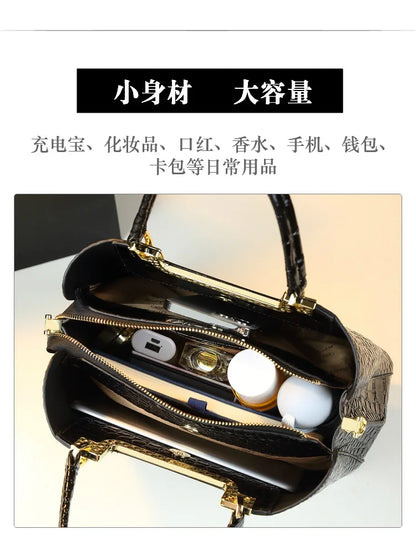 2023 New Luxury Crocodile Bag for Women Casual Tote High Qualtiy Patent Leather Shoulder Purses Elegant Dinner Noble Purse Black