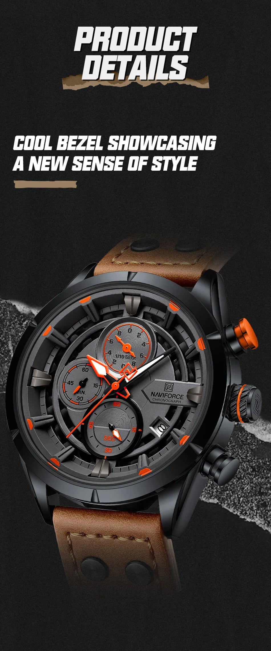 NAVIFORCE Men Casual Watch Fashion Luxury Waterproof Genuine Leather Strap Male Chronograph Quartz WristWatch Relogio Masculino
