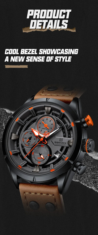 NAVIFORCE Men Casual Watch Fashion Luxury Waterproof Genuine Leather Strap Male Chronograph Quartz WristWatch Relogio Masculino