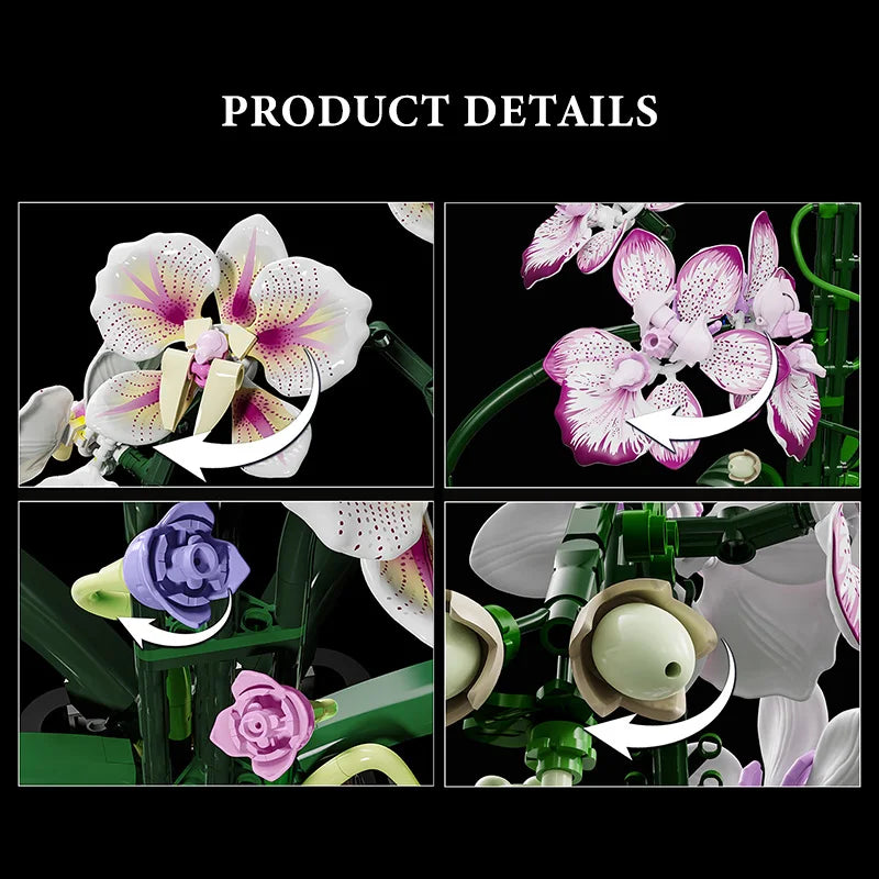 Creative Orchid Cymbidium Eternal Flowers Potted Plant Building Blocks Simulation Phalaenopsis DIY Bricks Toys Valentine's Gift